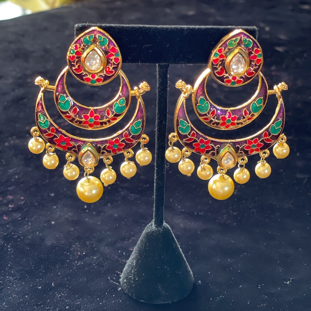 Multicolor Enamel and Pearl Drop Earrings